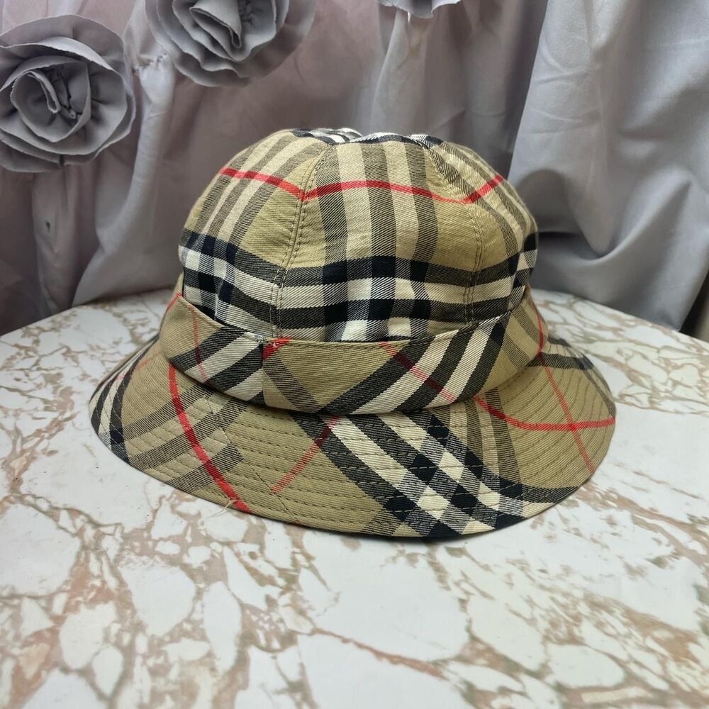 burberrys london vintage 1980s authentic nova check cotton bucket hat size large
